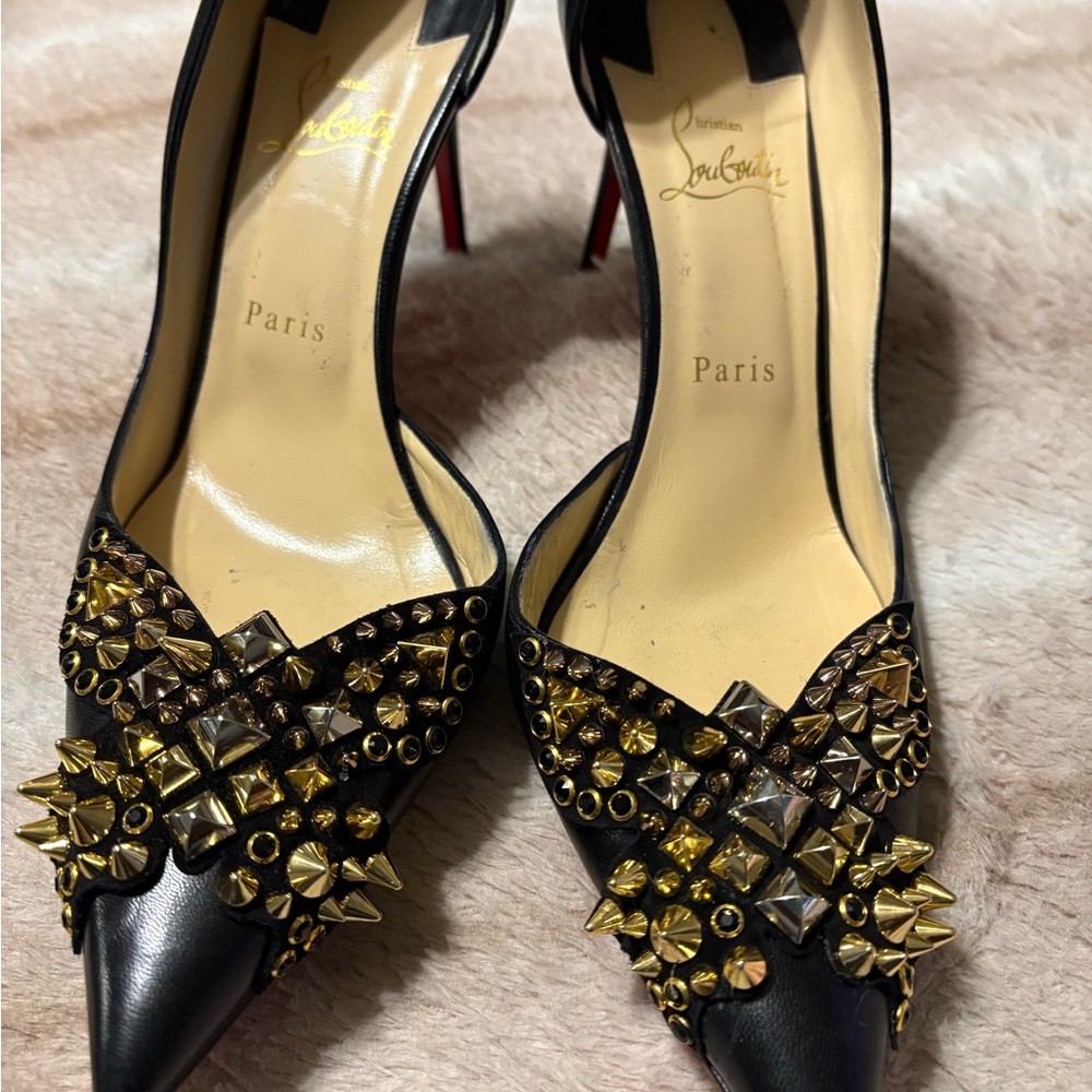 Christian Louboutin Black Heels with Gold Studs